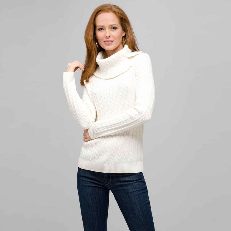 Long Sleeve Button Out Turtle Neck, Sugar, large